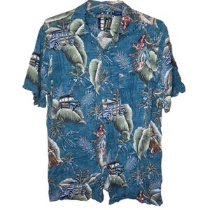 Campia Hula Girl Hawaiin Button Down Short Sleeve Size Large